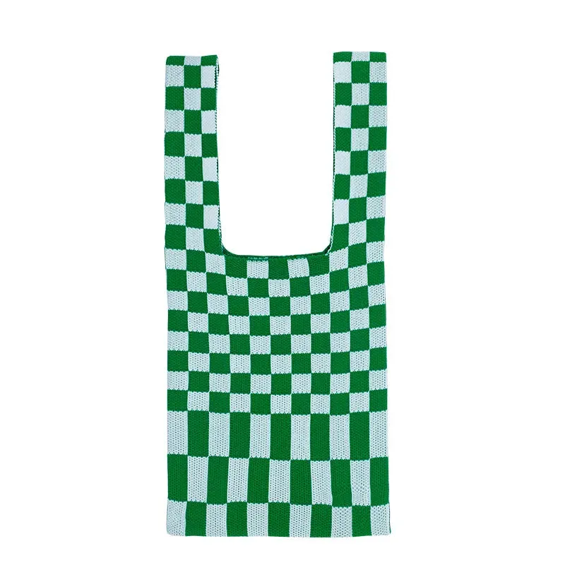 💖 Cozy Checkerboard Knitted Tote 👜✨ - Fun & Funky Large Capacity Bag! 🎉