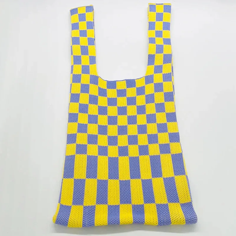 💖 Cozy Checkerboard Knitted Tote 👜✨ - Fun & Funky Large Capacity Bag! 🎉