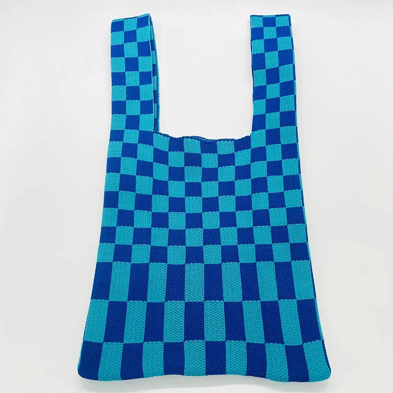 💖 Cozy Checkerboard Knitted Tote 👜✨ - Fun & Funky Large Capacity Bag! 🎉