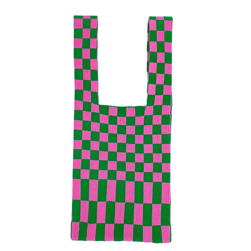 💖 Cozy Checkerboard Knitted Tote 👜✨ - Fun & Funky Large Capacity Bag! 🎉