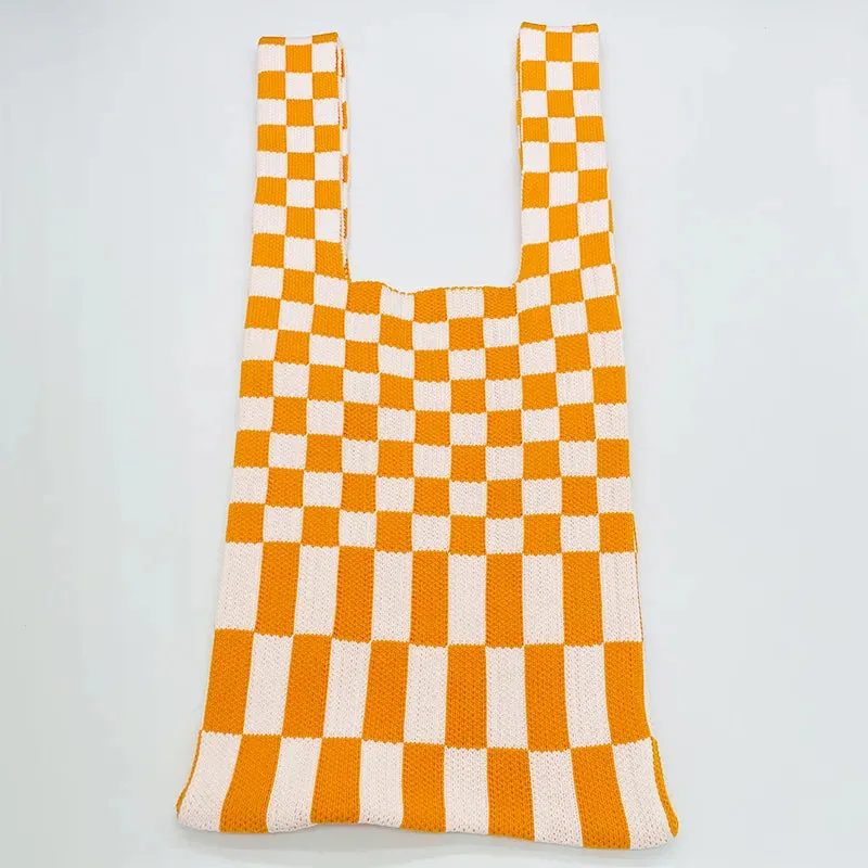 💖 Cozy Checkerboard Knitted Tote 👜✨ - Fun & Funky Large Capacity Bag! 🎉