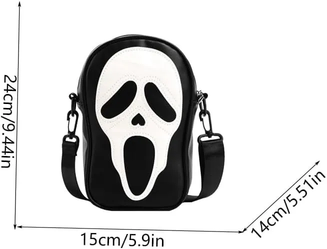 1 Pcs Ghost Face Shoulder Bag Lovely Ghost Face Purse Goth Purses And Handbags for Men And Women（Black, White）