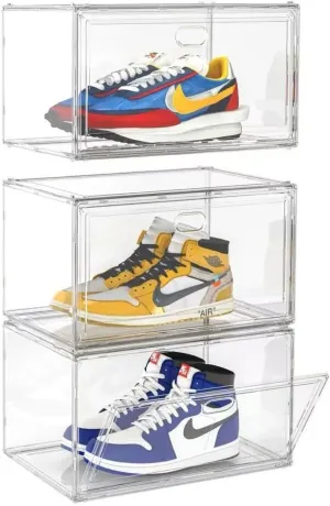 10 Pcs Extra Large Shoe Organizer with Magnetic Door Sturdy Foldable Stackable Shoe Rack Space-Saving Dust-Proof Shoe Cases For Sneakers Heels Boots Thick Clear Plastic Box For Closet Fit man 13