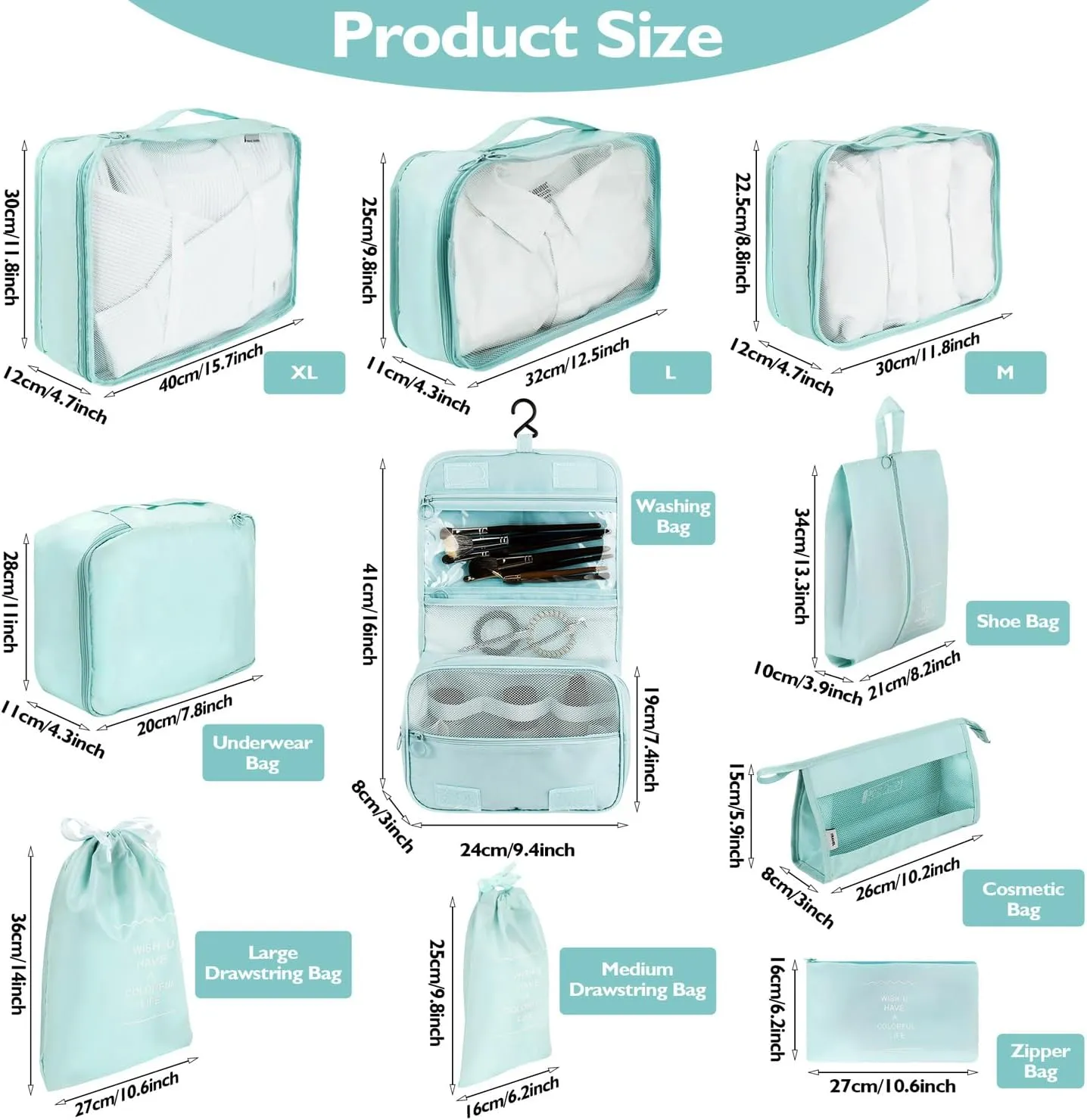 10 Set Packing Cubes - Blue Suitcase Organizer with Mesh Breathable Luggage Organizer Bags for Packing Travel Essentials