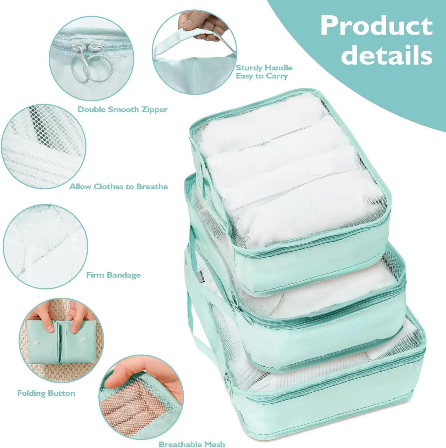 10 Set Packing Cubes - Blue Suitcase Organizer with Mesh Breathable Luggage Organizer Bags for Packing Travel Essentials