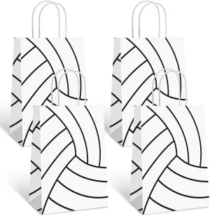 16 PCS Volleyball Gift Bags for Team Volleyball Party Favor Snack Goody Treat Bag with Handle Volleyball Paper Bag Kraft Candy Bags for Sport Theme Birthday Party Decor
