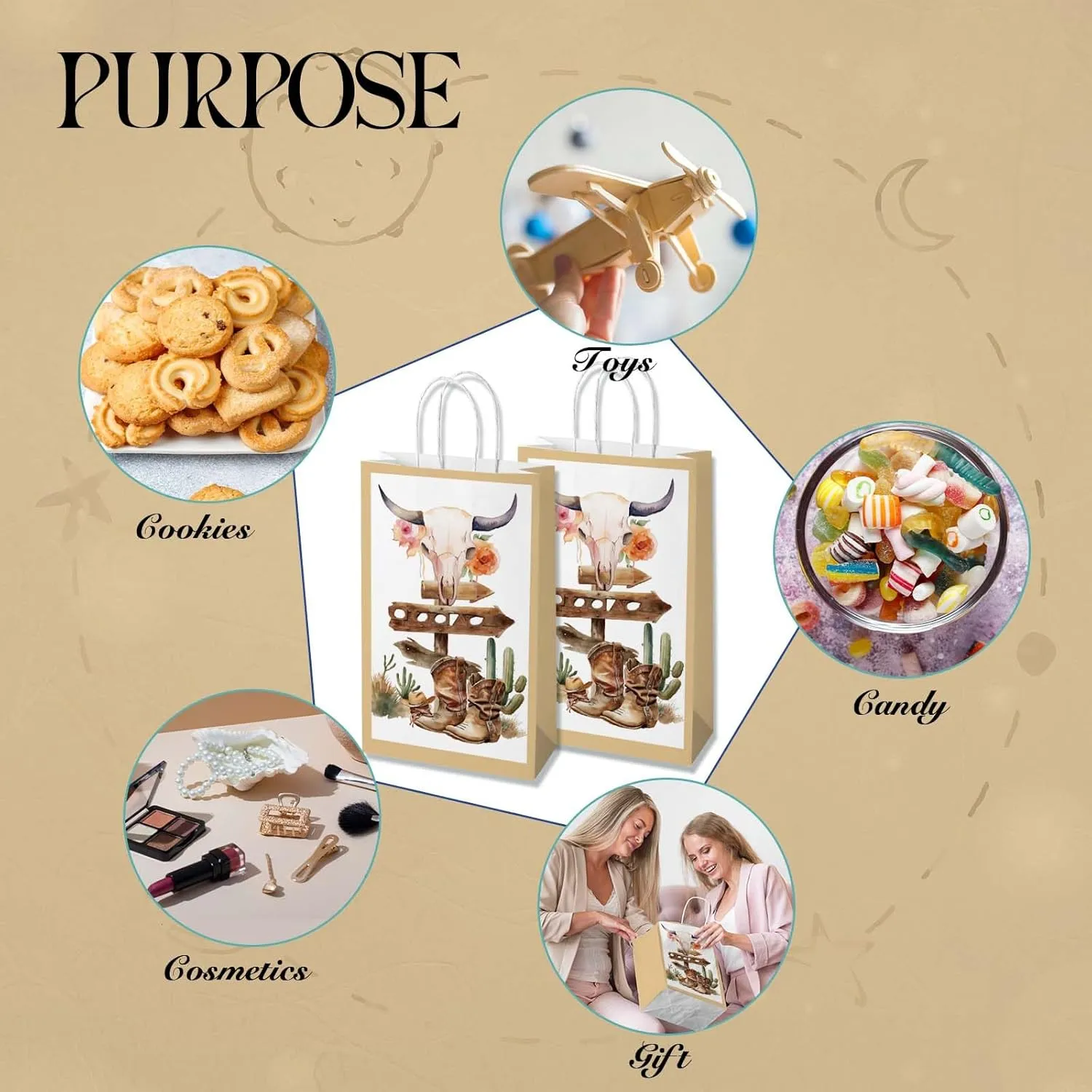 16PCS Western Cowboy Paper Bags,Cowboy Party Decorations Wild West Cowboy Gift Treat Bag Goodie Candy Bags with Handle,Cowboy Theme Western Party Supplies 8.6 * 5 * 3.7inch