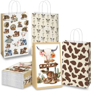 16PCS Western Cowboy Paper Bags,Cowboy Party Decorations Wild West Cowboy Gift Treat Bag Goodie Candy Bags with Handle,Cowboy Theme Western Party Supplies 8.6 * 5 * 3.7inch