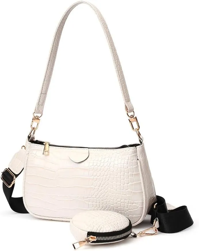 1pcs Crocodile Print Bag Pu Shoulder Bag Two-Piece Cross body Bag Black Shoulder Purse Crocodile Purses.