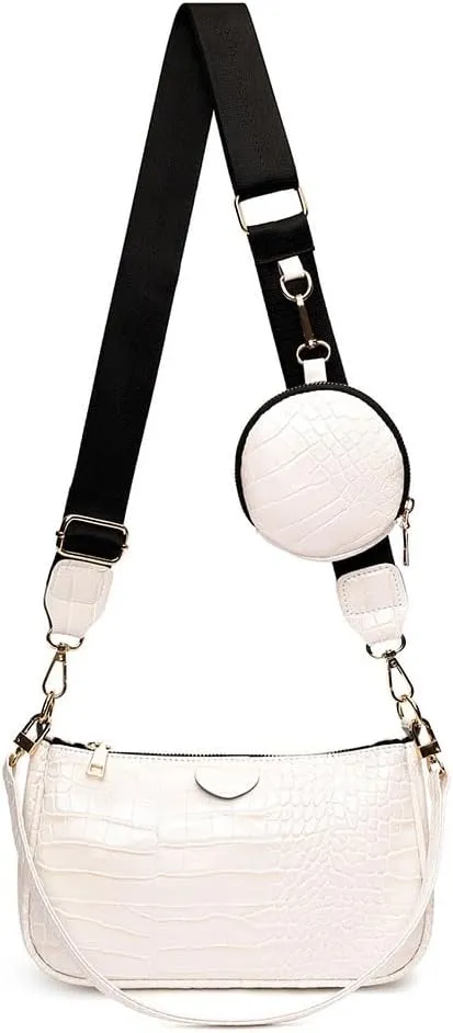 1pcs Crocodile Print Bag Pu Shoulder Bag Two-Piece Cross body Bag Black Shoulder Purse Crocodile Purses.