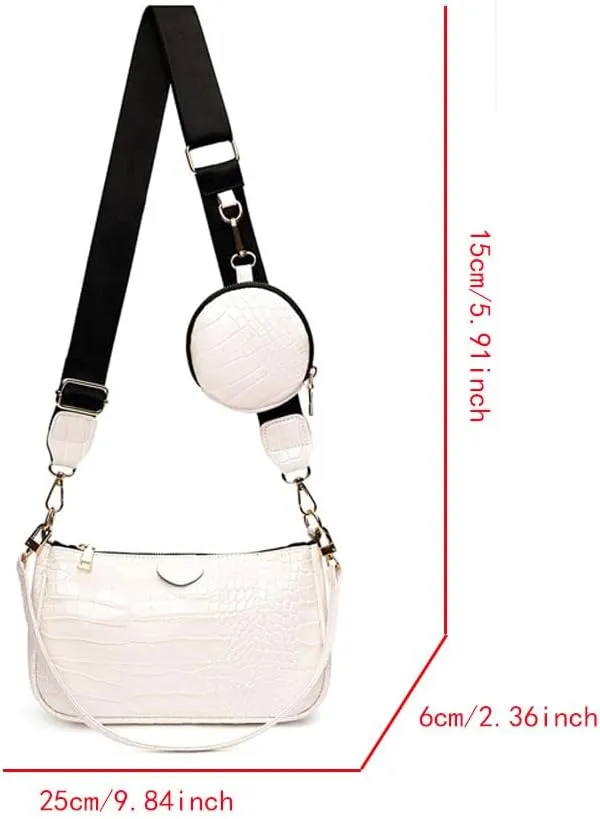 1pcs Crocodile Print Bag Pu Shoulder Bag Two-Piece Cross body Bag Black Shoulder Purse Crocodile Purses.