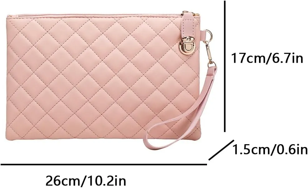 1pcs Quilted Wristlet Purse for Women Vegan Leather Wristlet Pouch Zip Clutch Bag Black Wristlet Evening Clutch Purse