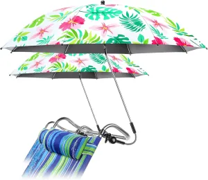 2 Pcs Hawaii Beach Chair Umbrella with Universal Adjustable Clamp Beach Shade UV Protection Adjustable Shade Umbrella for Chair Camping Patio Chairs Golf Carts (Vivid Style)