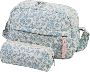 2 PCS/Set Small Cute Floral Quilted Crossbody Bag with Multi-Pockets for Women, Tote Shoulder Everyday Handbags