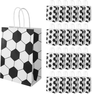 24 PCS Soccer Goodie Bags, Soccer Party Favor Bags, Soccer Treat Bags, Soccer Gift Bags Soccer Themed Paper Bags Soccer Party for Soccer Birthday Party Supplies Decoration (black and white six)