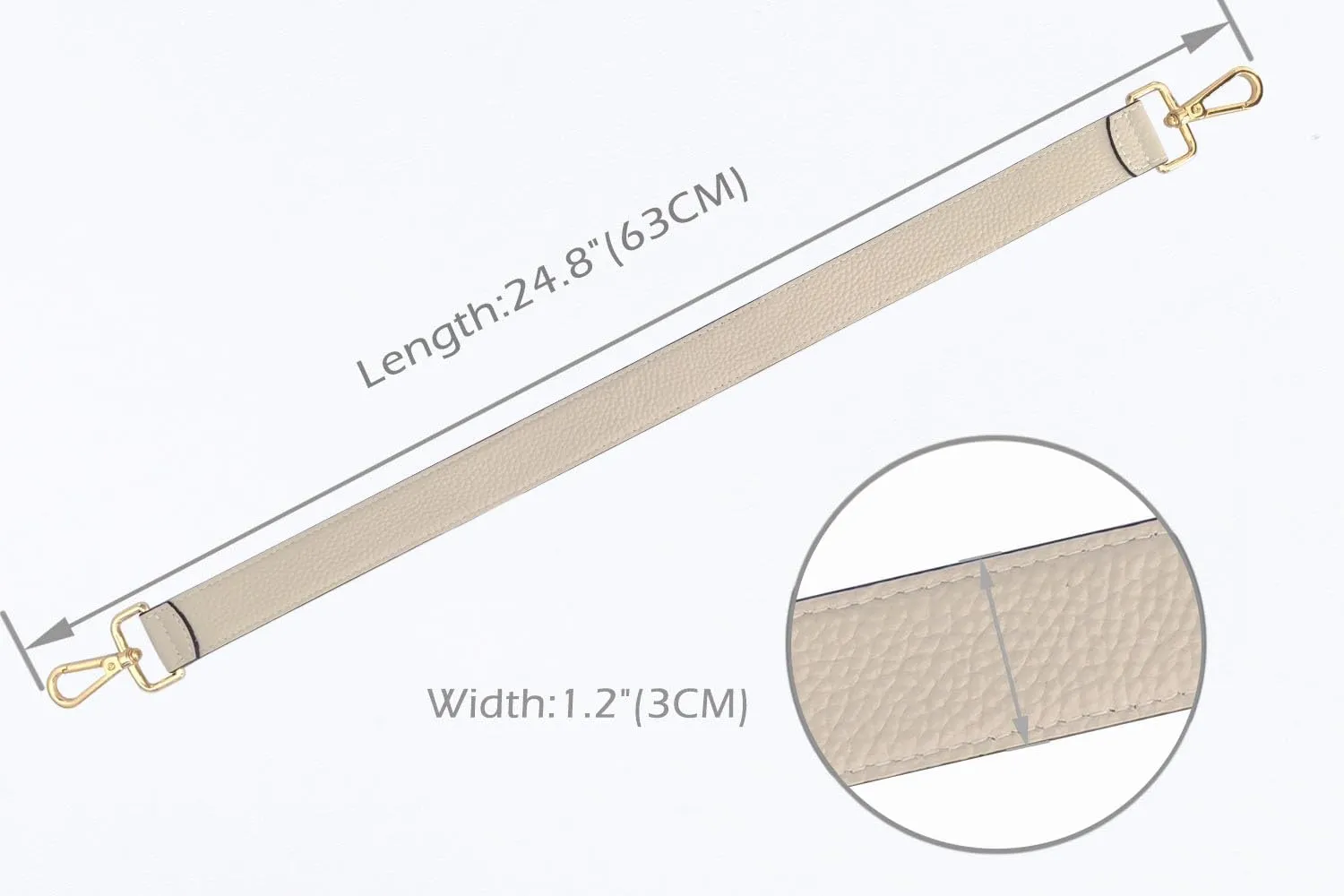 24.8” Leather Replacement Strap for Handbags Shoulder Bag with Metal Buckles