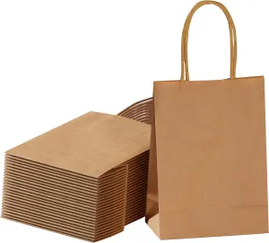 25 Pieces 6" Mini Goodie Bags Brown Small Gift Bags with Handle for Party Favor Bags (Brown)