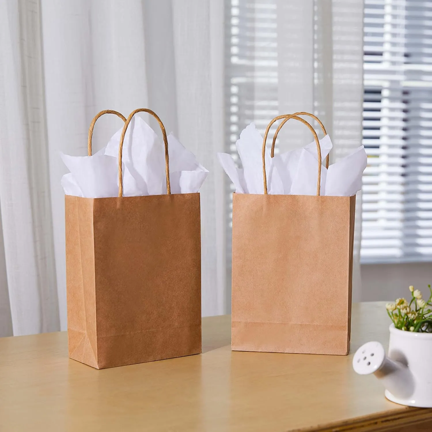 25 Pieces 6" Mini Goodie Bags Brown Small Gift Bags with Handle for Party Favor Bags (Brown)