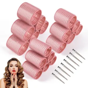 26 Pcs Ceramic Thermal Hair Rollers Set,Hair Curlers for Blowout Look Long Medium Short Hair,Jumbo Self Grip Hair Rollers with Clips for Women(18 Rollers   8 Stainless Steel Clips,Pink)