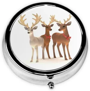3 Deer Pill Box Round Pill Case for Pocket Purse 3 Compartment Medicine Pill Organizer Cute Portable Travel Pillbox Vitamin Cod Liver Oil Storage Box Unique Gift Organizer