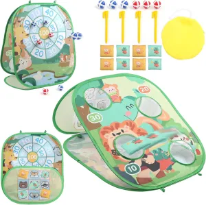 3 in 1 Bean Bag Toss Game Dartboard Set Foldable Pop Up Cornhole Board Balls, Bean Bags, Ball Tart Indoor Outdoor Toys for Kids Ages 3 , Birthday/Xmas Party Games