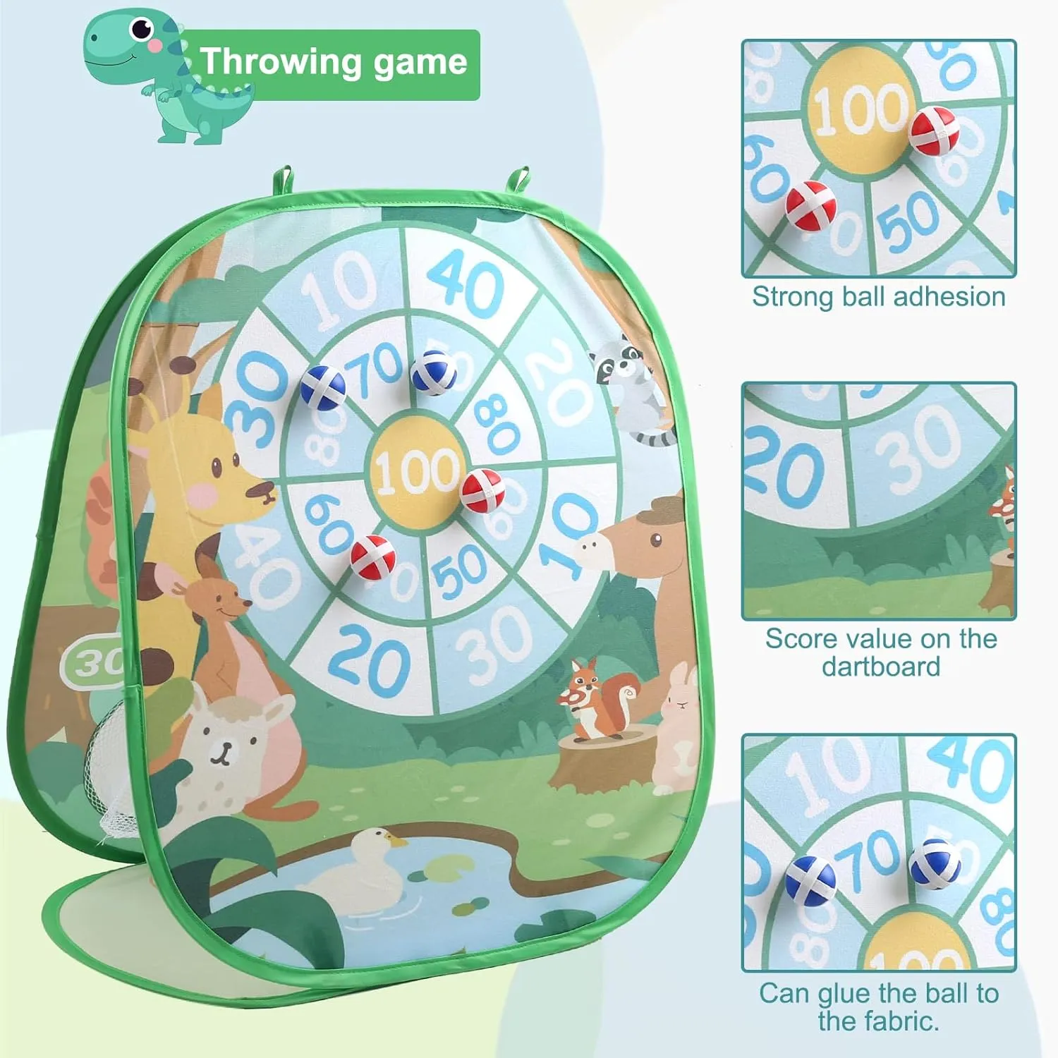 3 in 1 Bean Bag Toss Game Dartboard Set Foldable Pop Up Cornhole Board Balls, Bean Bags, Ball Tart Indoor Outdoor Toys for Kids Ages 3 , Birthday/Xmas Party Games
