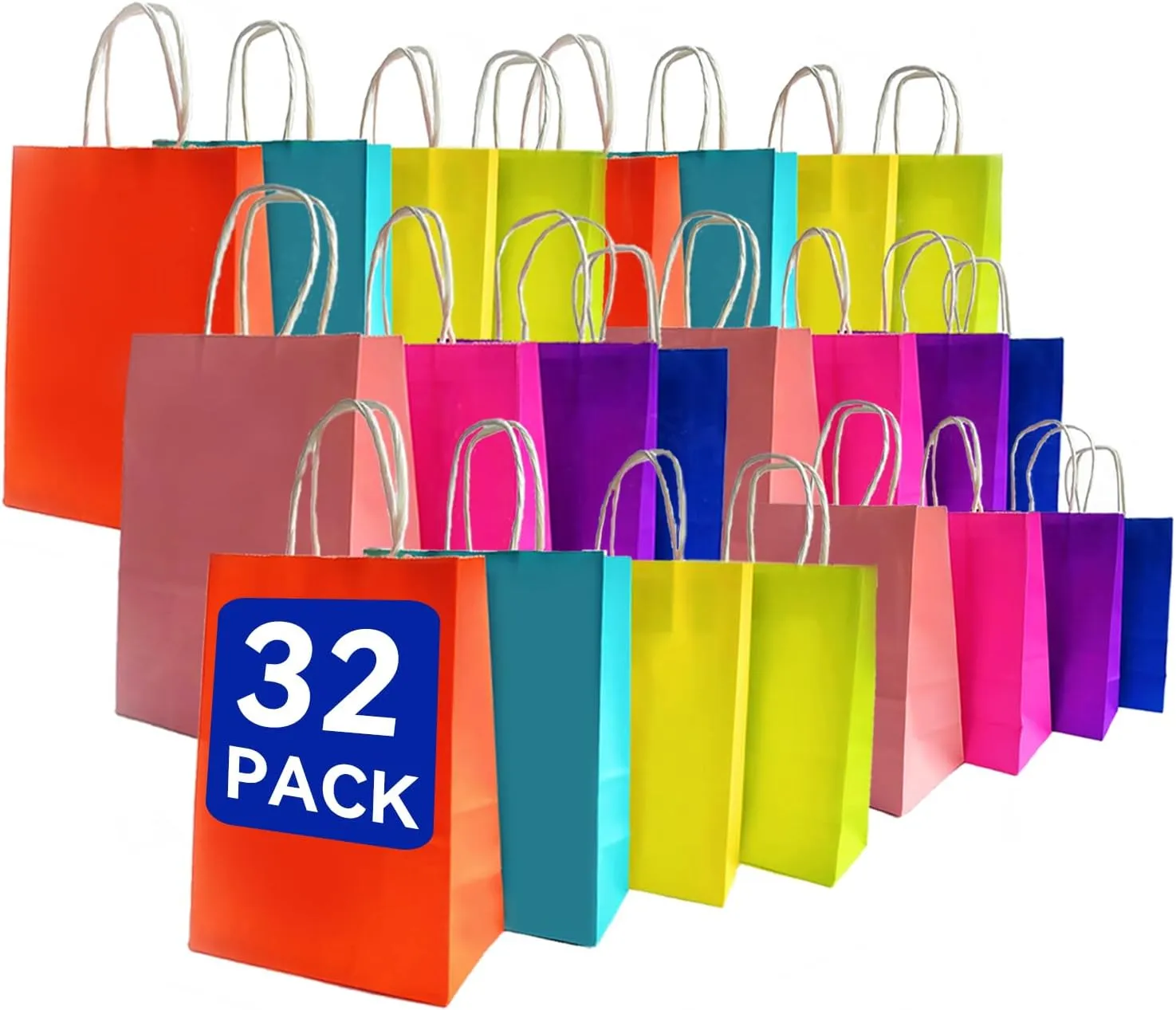 32 Pack Medium Paper Gift Bags with Handles, Kraft Paper Party Favor Bags Bulk for Kids Birthday, Baby Shower, Crafts, Wedding, Party Supplies Goodie Bags Medium Gift Bags