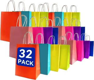 32 Pack Medium Paper Gift Bags with Handles, Kraft Paper Party Favor Bags Bulk for Kids Birthday, Baby Shower, Crafts, Wedding, Party Supplies Goodie Bags Medium Gift Bags