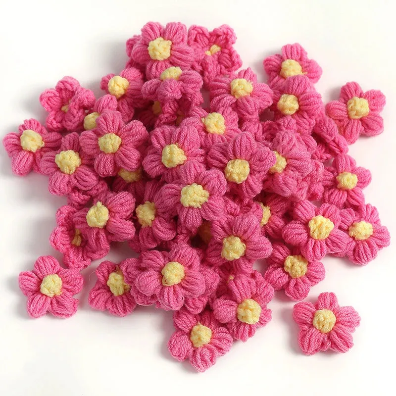 4cm Cotton Yarn Crochet Flower Heads Pack 50
