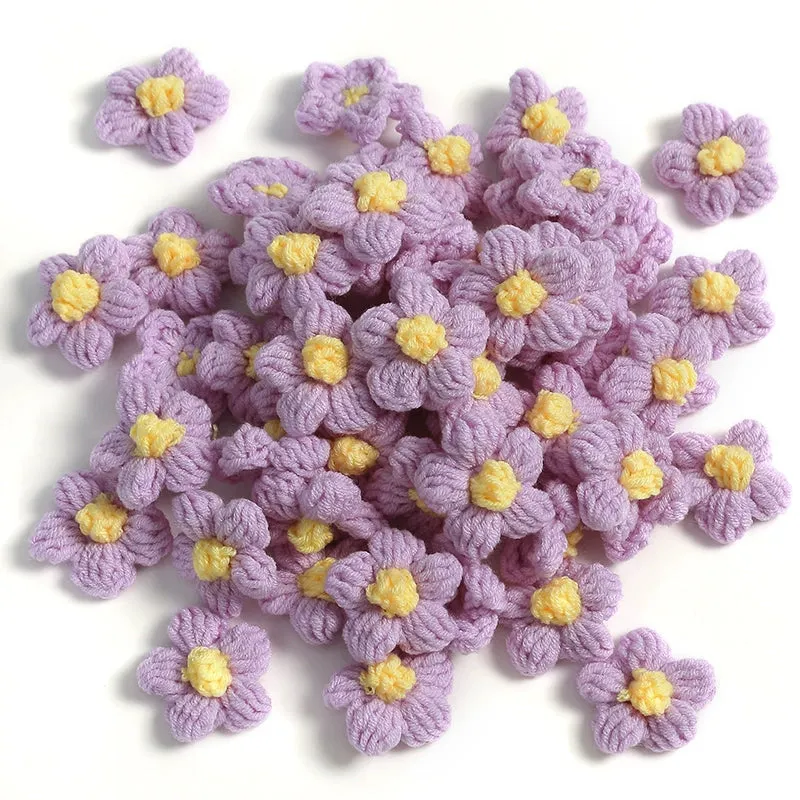 4cm Cotton Yarn Crochet Flower Heads Pack 50