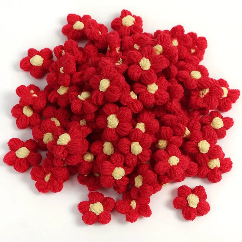 4cm Cotton Yarn Crochet Flower Heads Pack 50