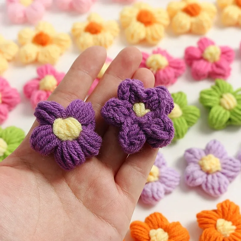 4cm Cotton Yarn Crochet Flower Heads Pack 50