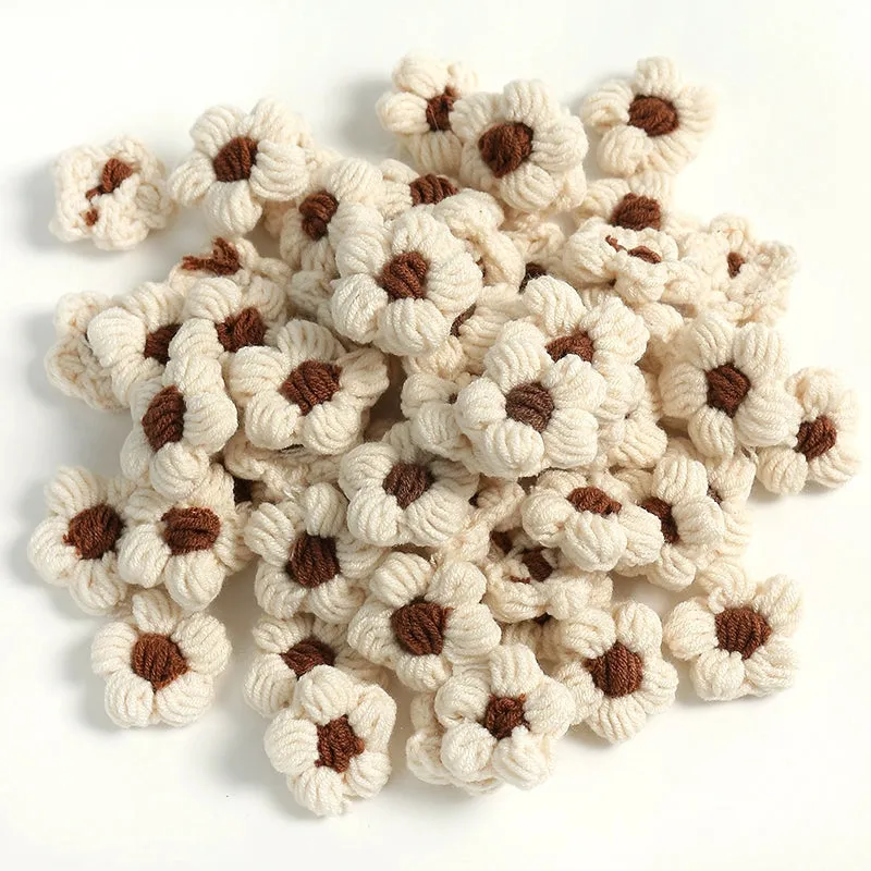 4cm Cotton Yarn Crochet Flower Heads Pack 50