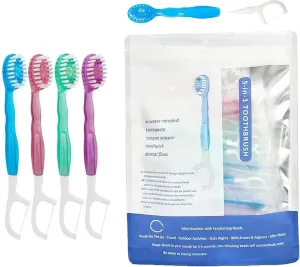 5 in 1 Mini Toothbrush and Floss, 5 in 1 Mini Disposable Toothbrushes with Toothpaste, Toothpaste   Tongue Scraper   Picks   Floss Travel Bag for Quick (26 pcs)