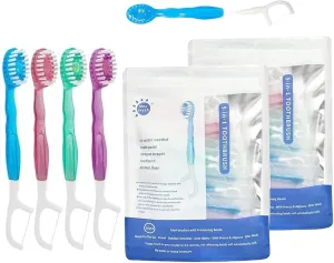 5 in 1 Mini Toothbrush and Floss, 5 in 1 Mini Disposable Toothbrushes with Toothpaste, Toothpaste   Tongue Scraper   Picks   Floss Travel Bag for Quick (52 pcs)