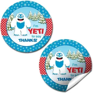 Abominable Snowman Adorable Yeti Winter Themed Birthday Party Thank You Sticker Labels, 40 2" Party Circle Stickers by AmandaCreation, Great for Party Favors, Envelope Seals & Goodie Bags
