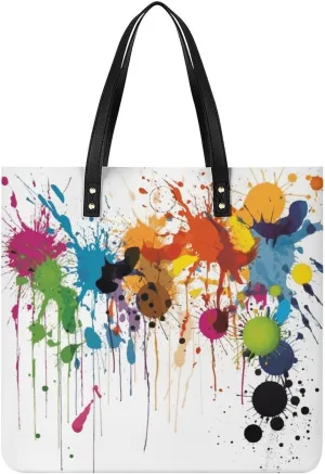 Abstract Paint Splashes Tote Bag Durable Water-Resistant Handbags Lightweight Tote for Travel Work Book