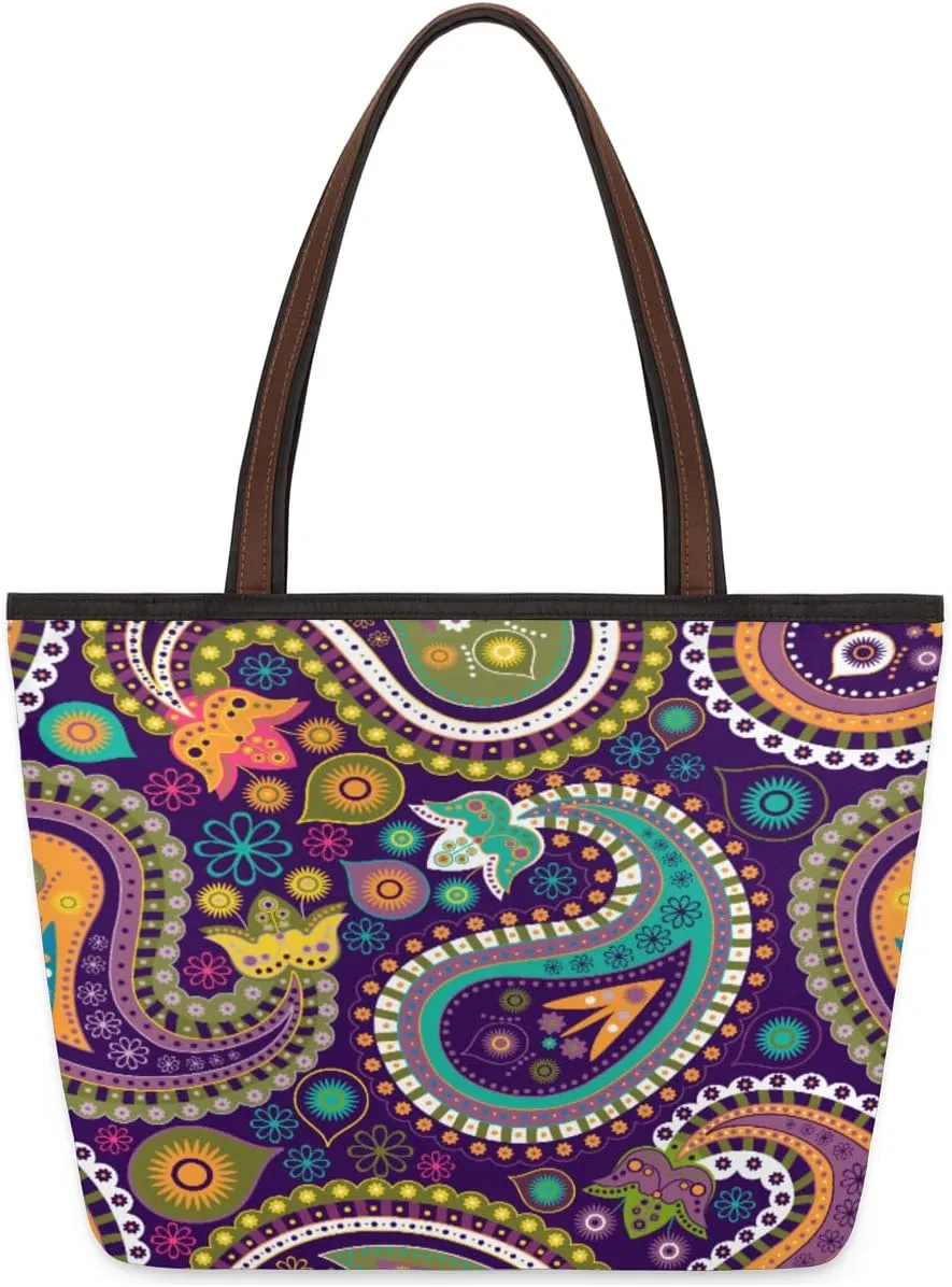 Abstraction Floral Flower Pattern Tote Bag Tote Purse for Women with Zipper Womens Handbags for Work Travel