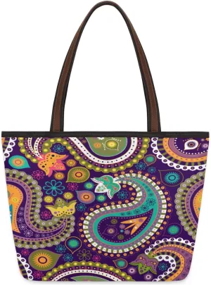 Abstraction Floral Flower Pattern Tote Bag Tote Purse for Women with Zipper Womens Handbags for Work Travel