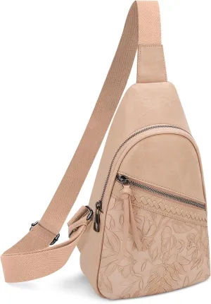 ALYSSA Large Sling Bag for Women Faux Leather Crossbody Fanny Pack Purse Backpack Trendy Cross Body Purses, Hibiscus