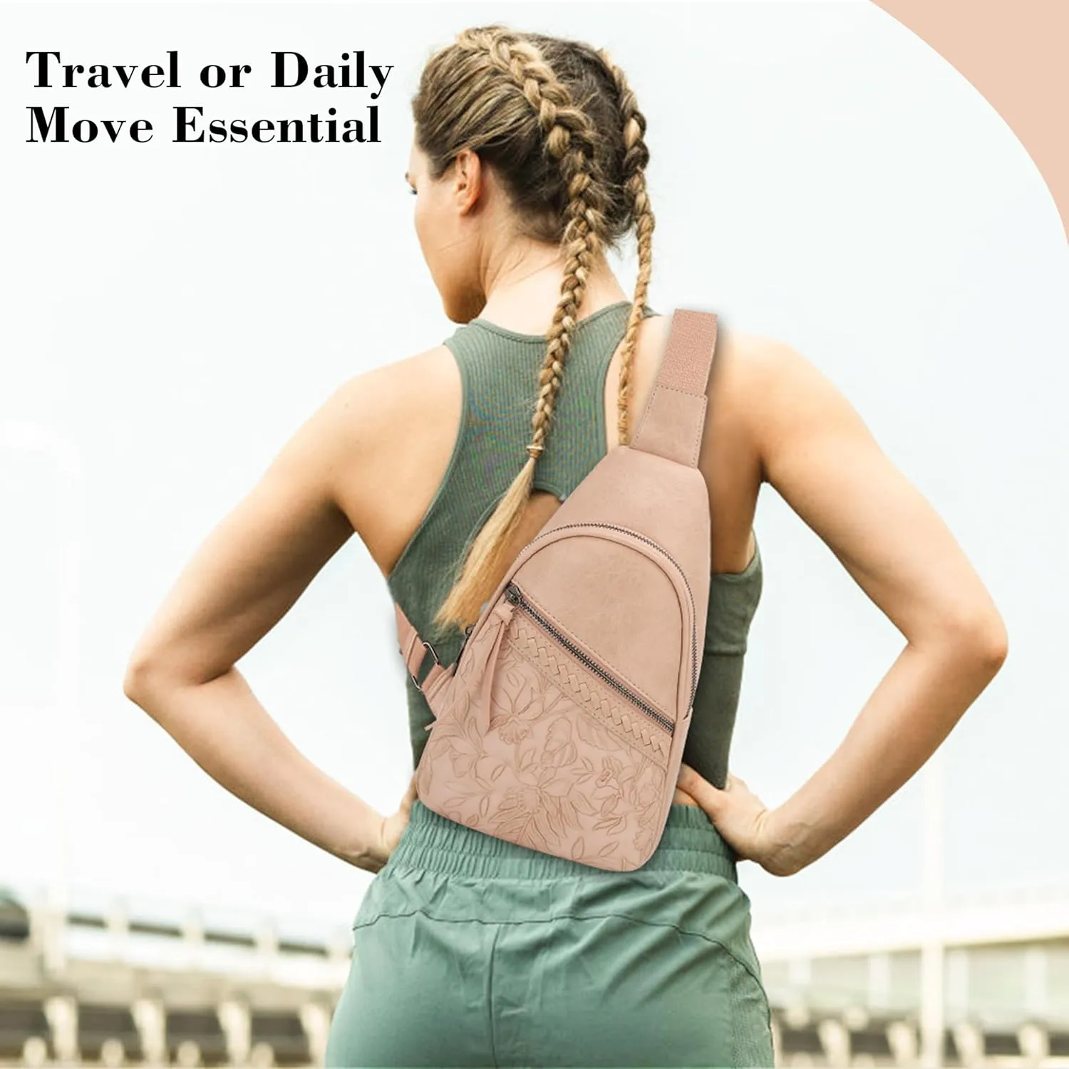 ALYSSA Large Sling Bag for Women Faux Leather Crossbody Fanny Pack Purse Backpack Trendy Cross Body Purses, Hibiscus