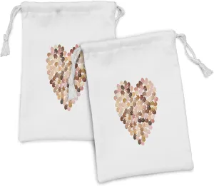 Ambesonne Hearts Fabric Pouch Set of 2, Heart Shape Image Filled with Colorful Hand Prints Open Palms for Unity and Empathy, Small Drawstring Bag for Toiletries Masks and Favors, 9" x 6", Multicolor