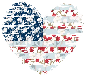 American Flag Heart With Cherry Blossoms  DTF (direct-to-film) Transfer