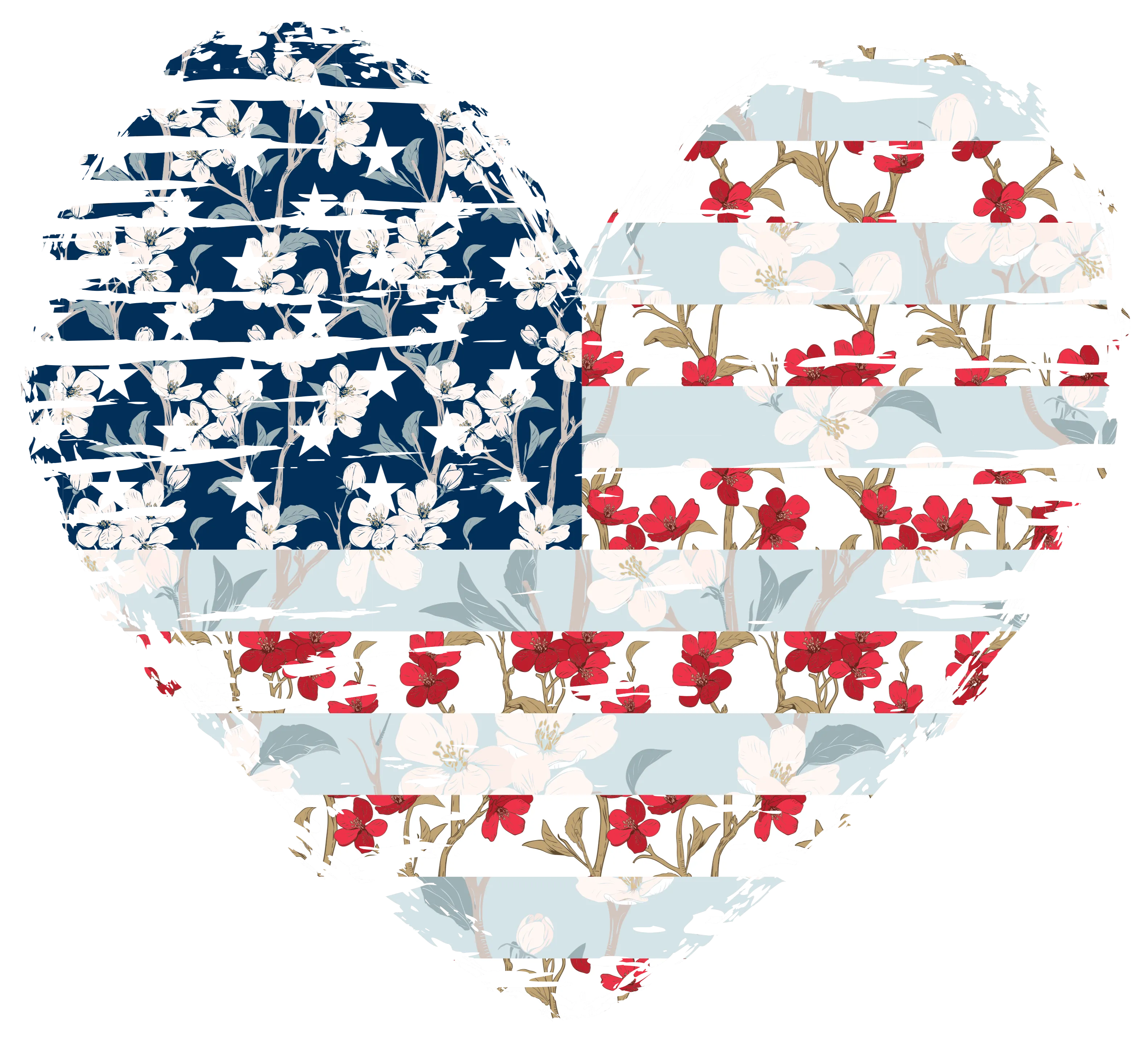 American Flag Heart With Cherry Blossoms  DTF (direct-to-film) Transfer