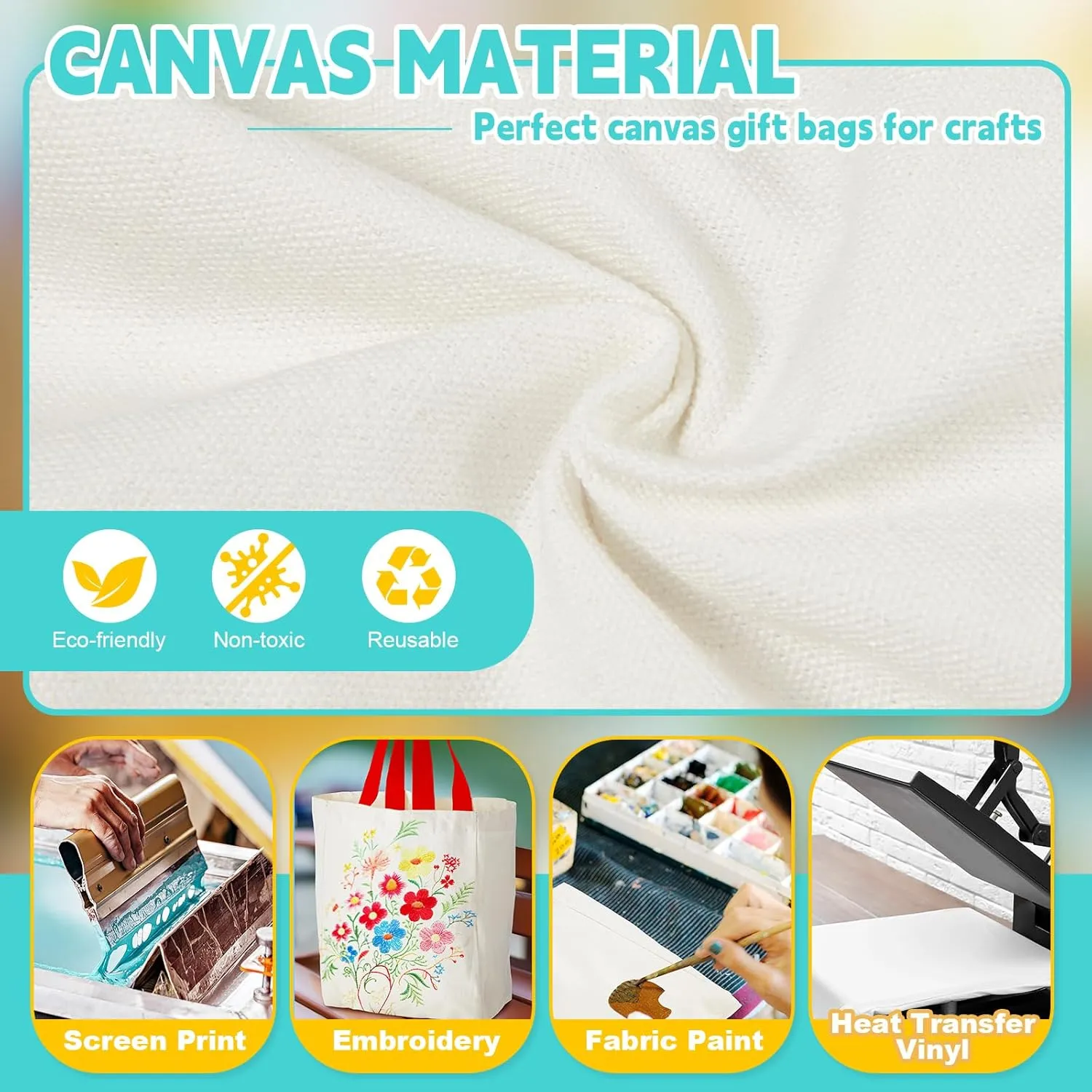 Amylove 24 Pcs Mini Tote Bag Sublimation Blank Canvas Tote Reusable Grocery Bags DIY Sack for Party Event Candy(8 x 10 x 4 Inch,Natural with Colorful Handle)