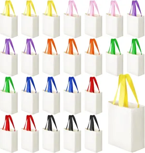 Amylove 24 Pcs Mini Tote Bag Sublimation Blank Canvas Tote Reusable Grocery Bags DIY Sack for Party Event Candy(8 x 10 x 4 Inch,Natural with Colorful Handle)