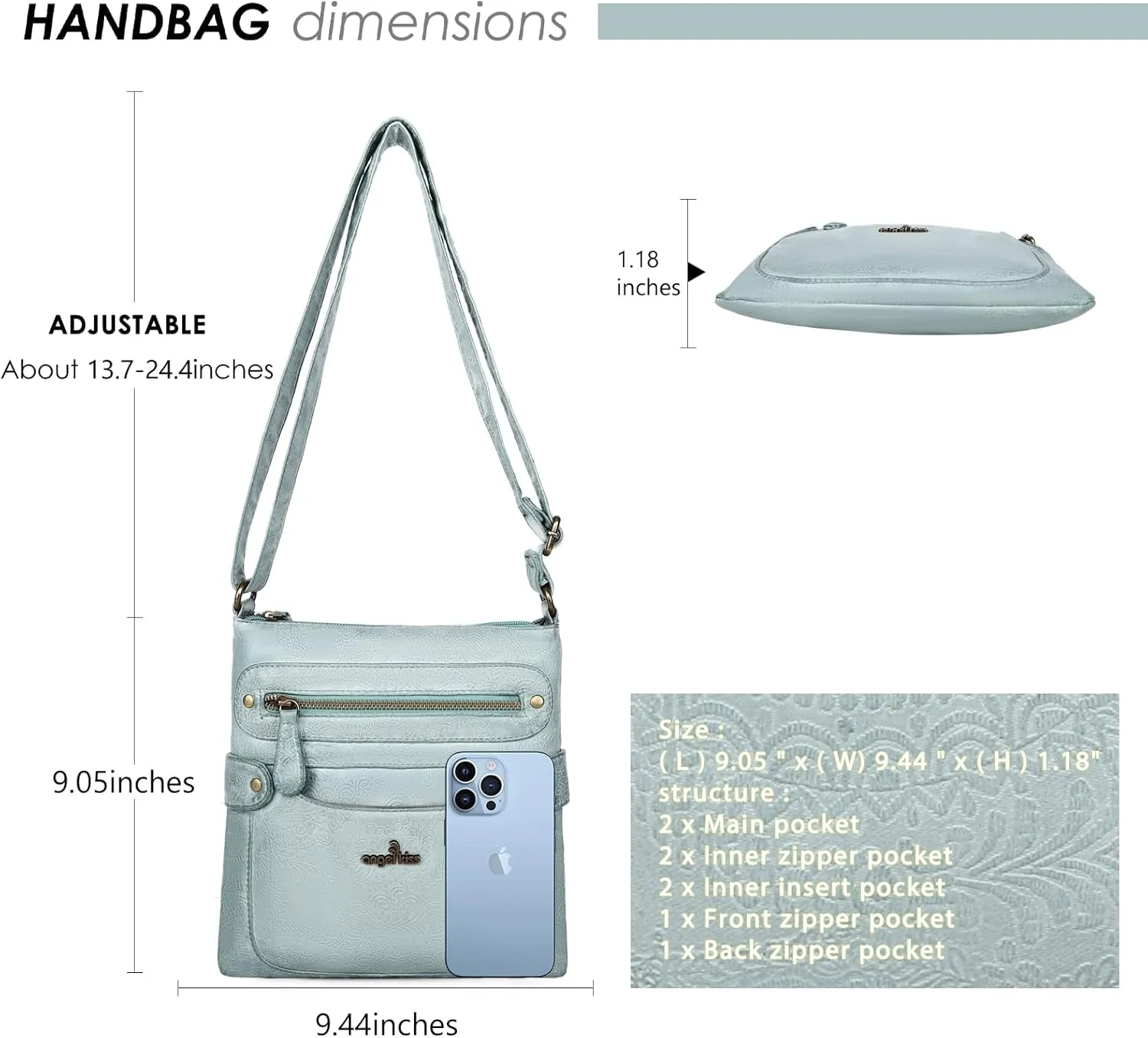 Angel Kiss Crossbody Purse for Women Multi Pockets Bags Retro Vegan Designer Leather Women's Shoulder Handbags