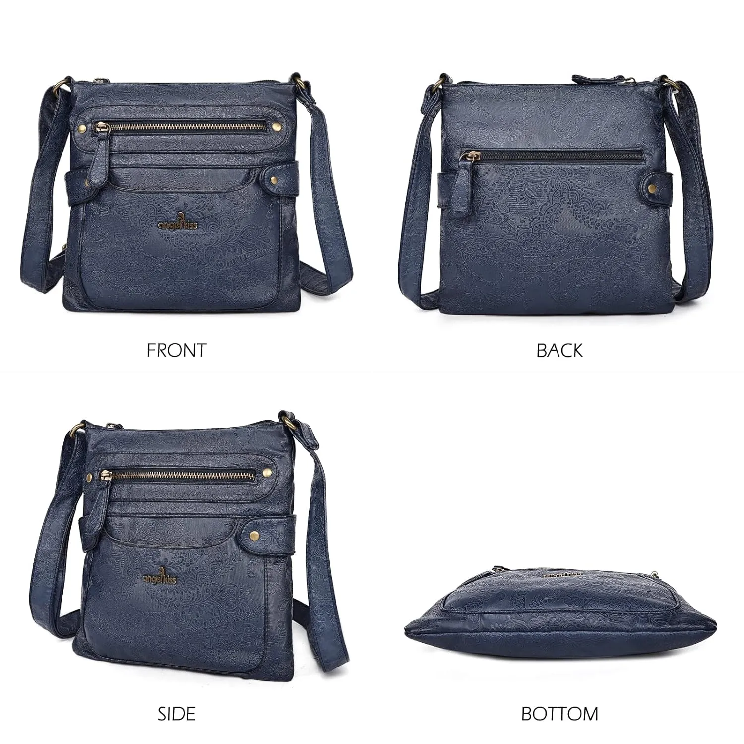 Angel Kiss Crossbody Purse for Women Multi Pockets Bags Retro Vegan Designer Leather Women's Shoulder Handbags