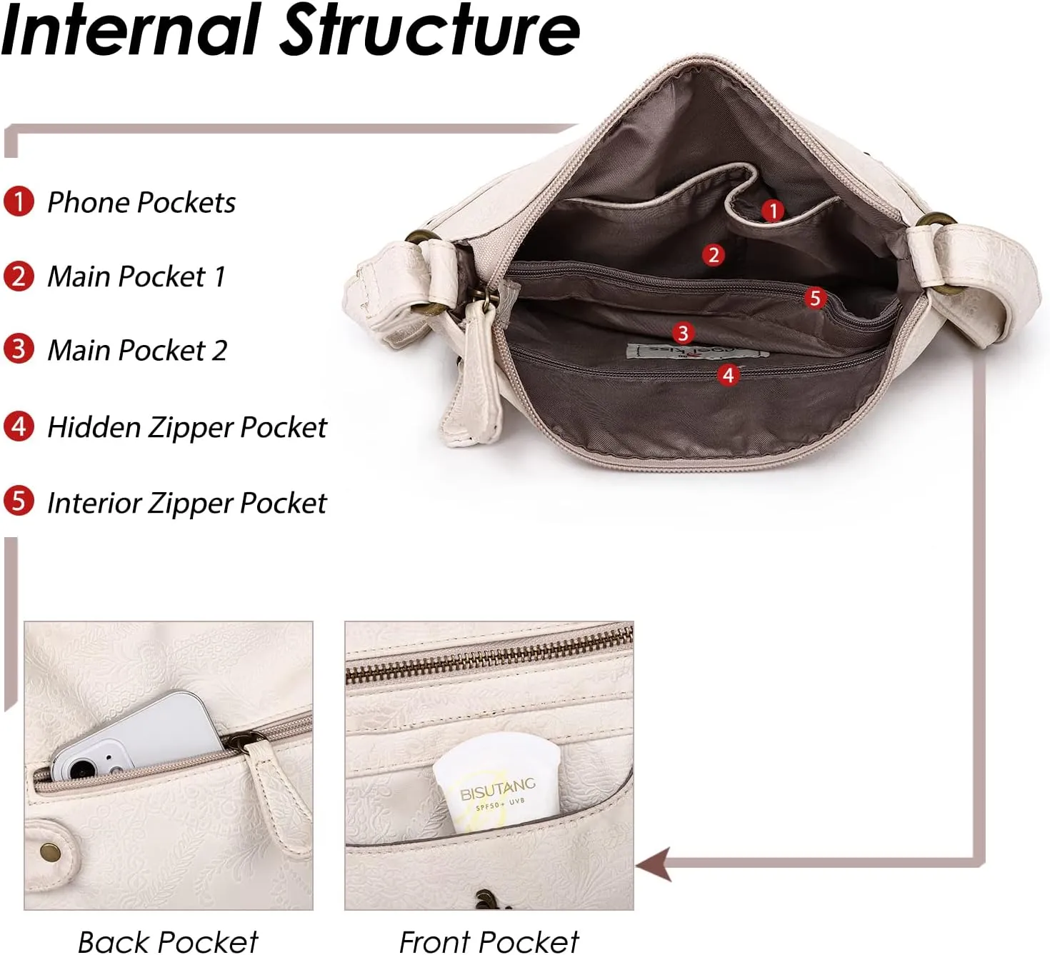 Angel Kiss Crossbody Purse for Women Multi Pockets Bags Retro Vegan Designer Leather Women's Shoulder Handbags