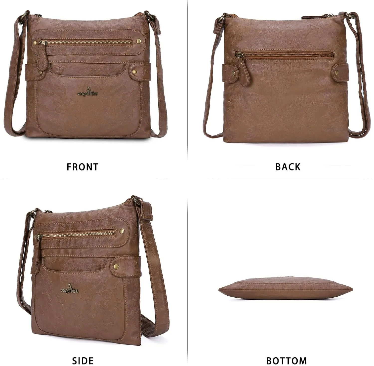 Angel Kiss Crossbody Purse for Women Multi Pockets Bags Retro Vegan Designer Leather Women's Shoulder Handbags